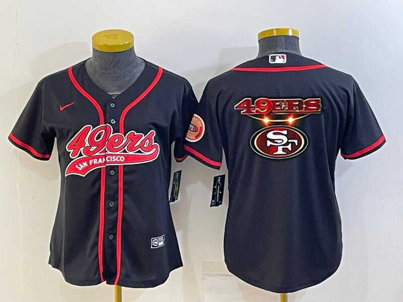 Womens San Francisco 49ers Black Team Big Logo With Patch Cool Base Stitched Baseball Jersey